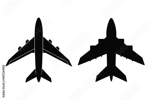 Editable stroke airplane vector silhouettes for design use