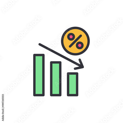 Decrease chart colored icons, minimalist vector illustration ,simple transparent graphic element .Isolated on white background
