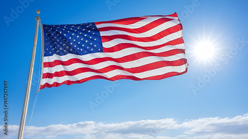 generous american flag on the blue sky
