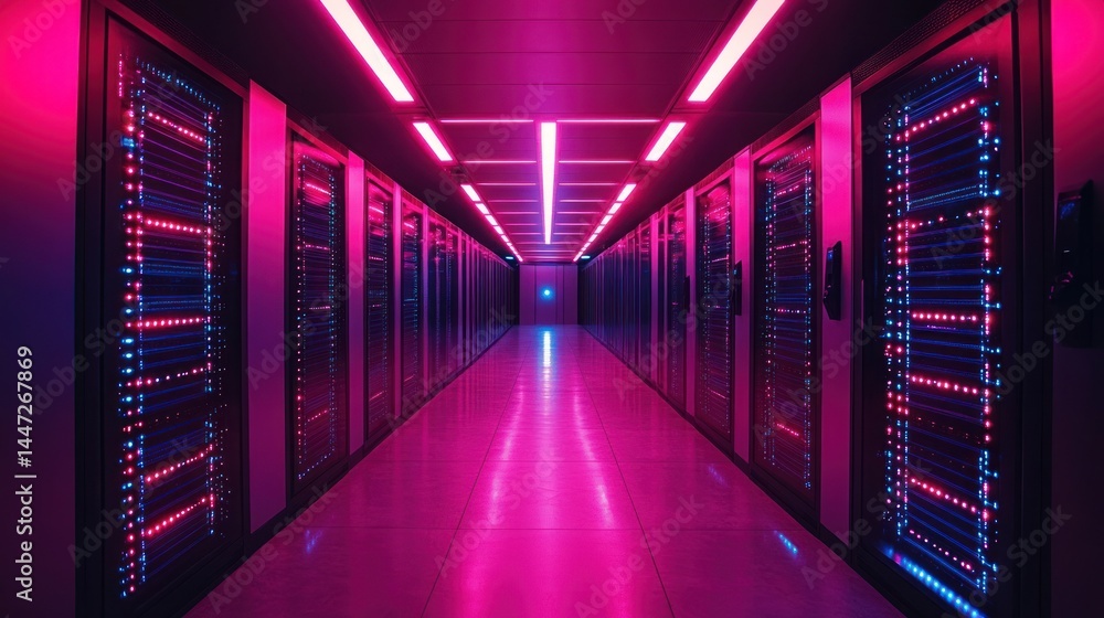Neon-lit Server Room: A Glimpse into the Digital Heart Neon-lit Server Room: A Glimpse into the Digital Heart