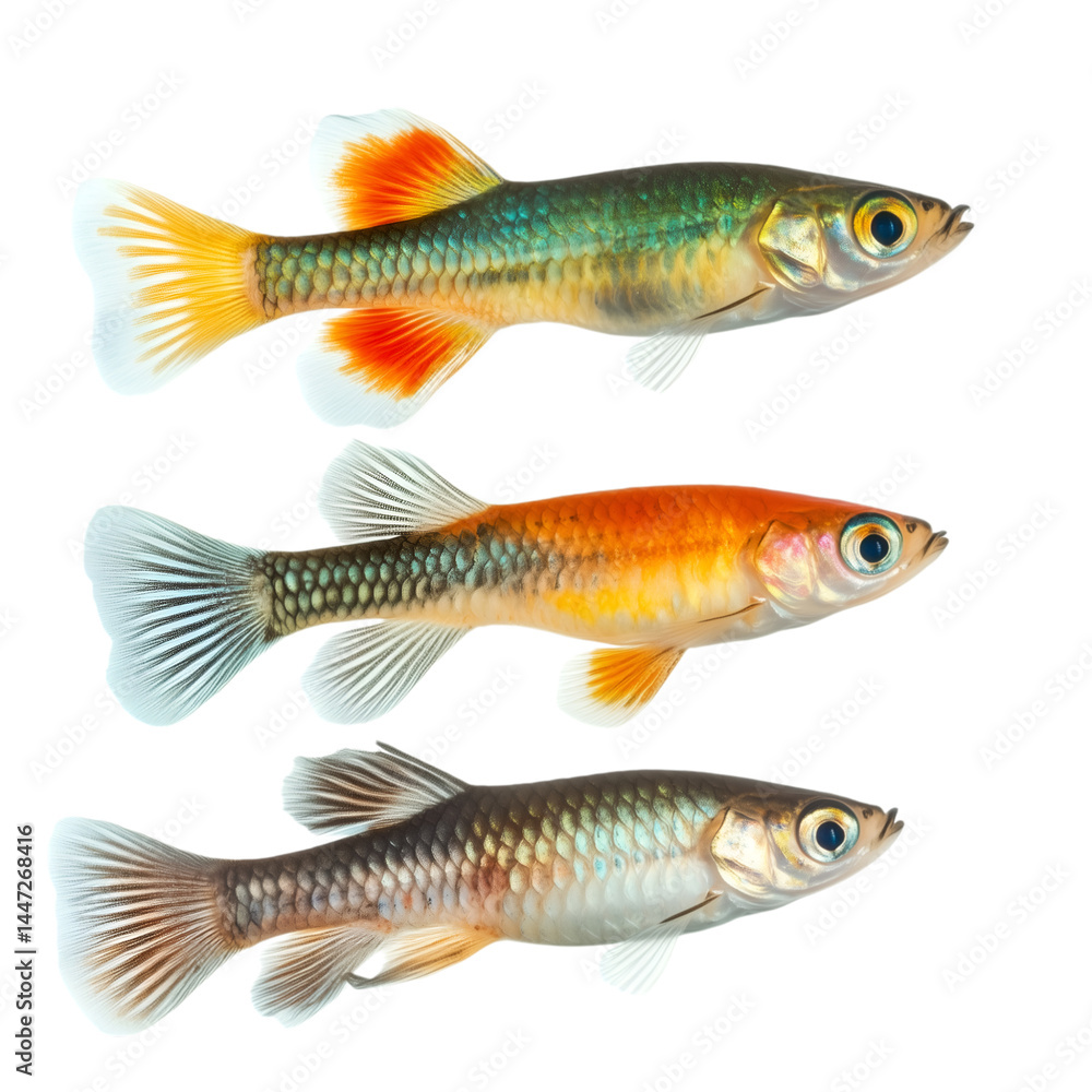 Three Guppy Fishes isolated on transparent background cutout element Three Guppy Fishes isolated on transparent background cutout element
