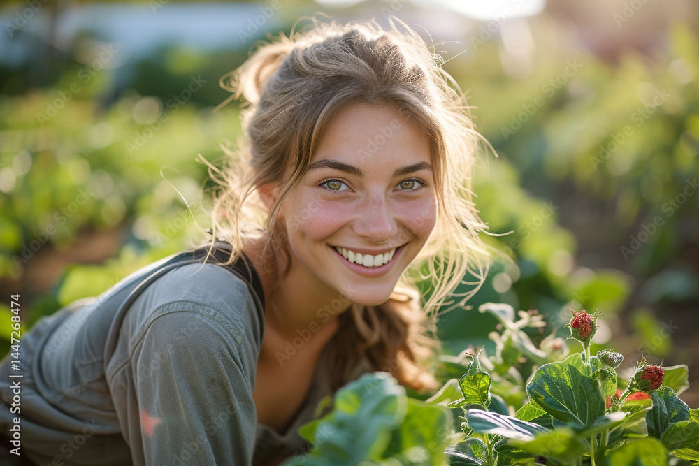 THE joyful content young woman finds immense joy fulfillment as she tends to her flourishing garden, radiating happiness with her bright smile THE joyful content young woman finds immense joy fulfillment as she tends to her flourishing garden, radiating happiness with her bright smile