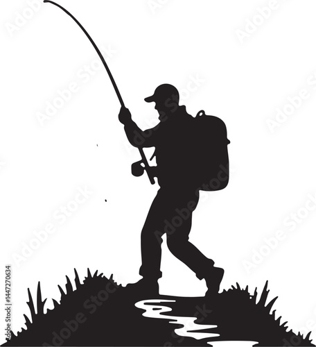 Men and Dogs Fishing – Silhouette 