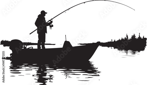 Men and Dogs Fishing – Silhouette 