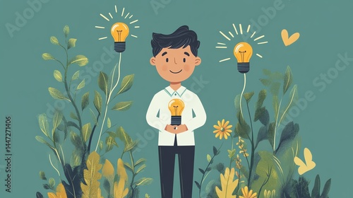 Boy Holding Lightbulb Ideas Growing Plants
