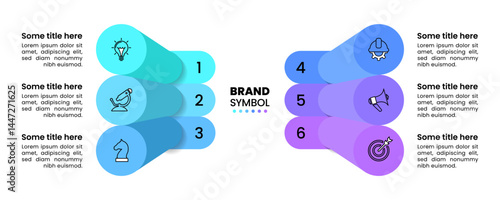 Infographic template. Columns with icons and 6 steps