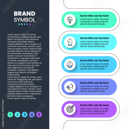 Infographic template. Vertical line with 5 steps