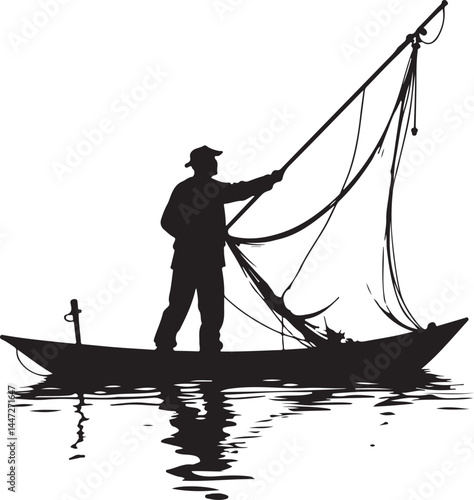 Men and Dogs Fishing – Silhouette 
