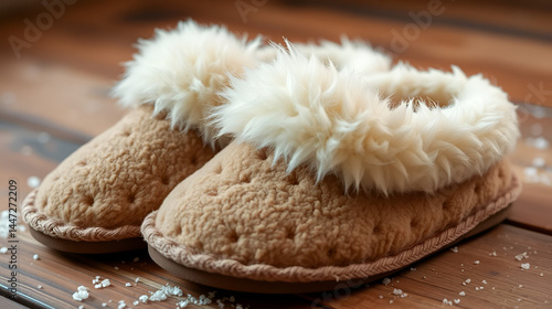 Pair of warm winter sheepskin slippers