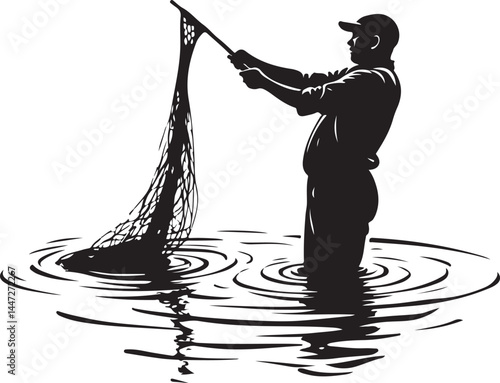 Men and Dogs Fishing – Silhouette 