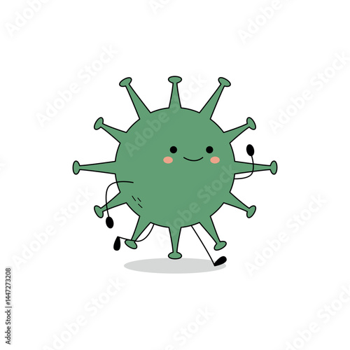 Cute virus cartoon character running doodle