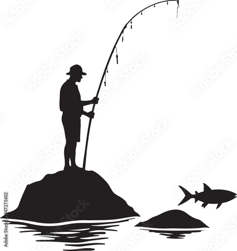 Men and Dogs Fishing – Silhouette 
