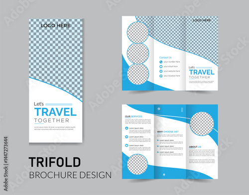 Corporate travel trifold brochure template. Modern Creative and Professional tri fold brochure vector design.