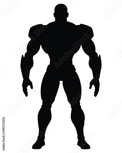 Silhouette of a humanoid robot standing in a powerful pose