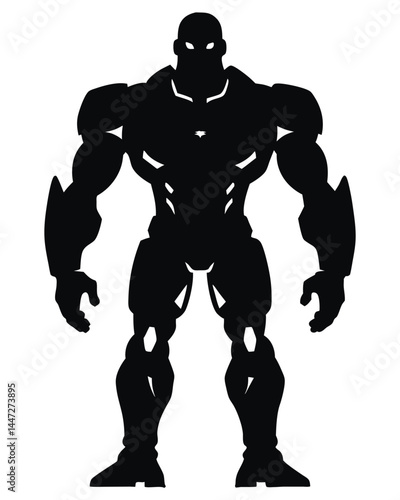 Silhouette of a humanoid robot standing in a powerful pose