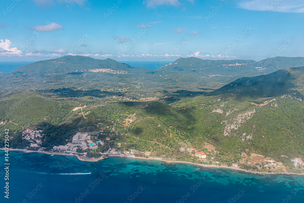 Aerial view of Corfu island, Greece.