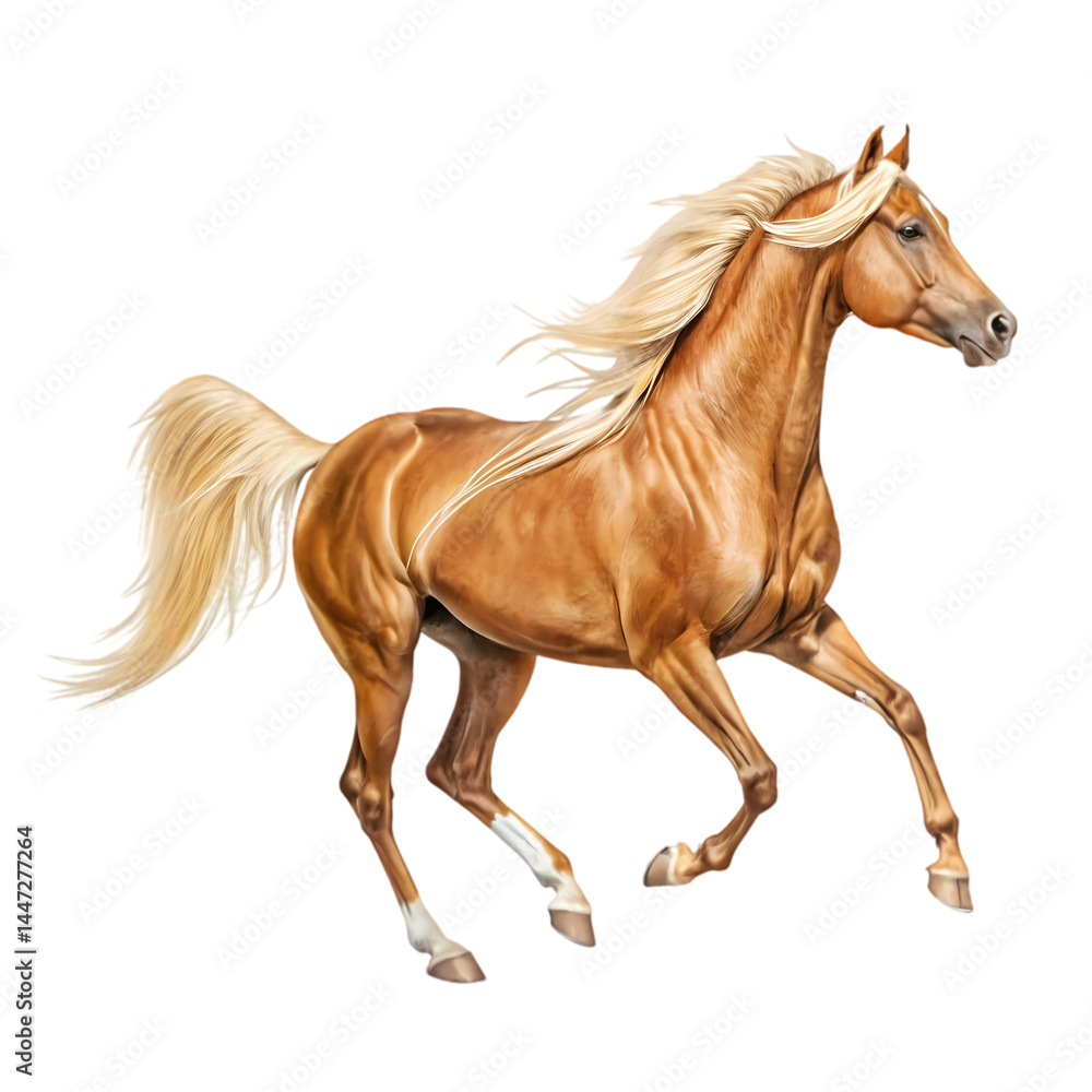 Obraz premium Palomino Horse Running White Background isolated on transparent background