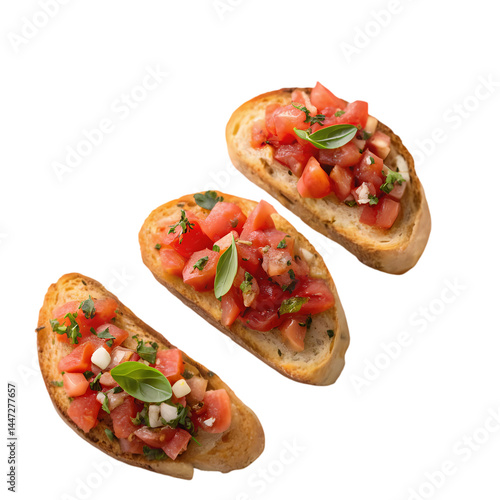 Delicious Tomato Bruschetta Appetizer isolated on transparent background