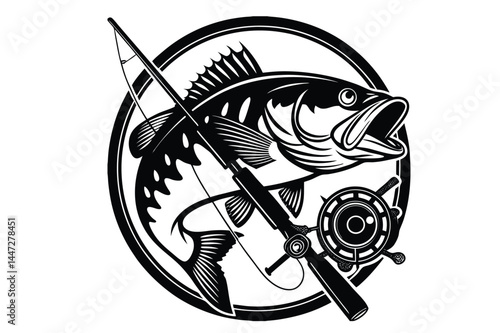 black fishing bass logo vector design