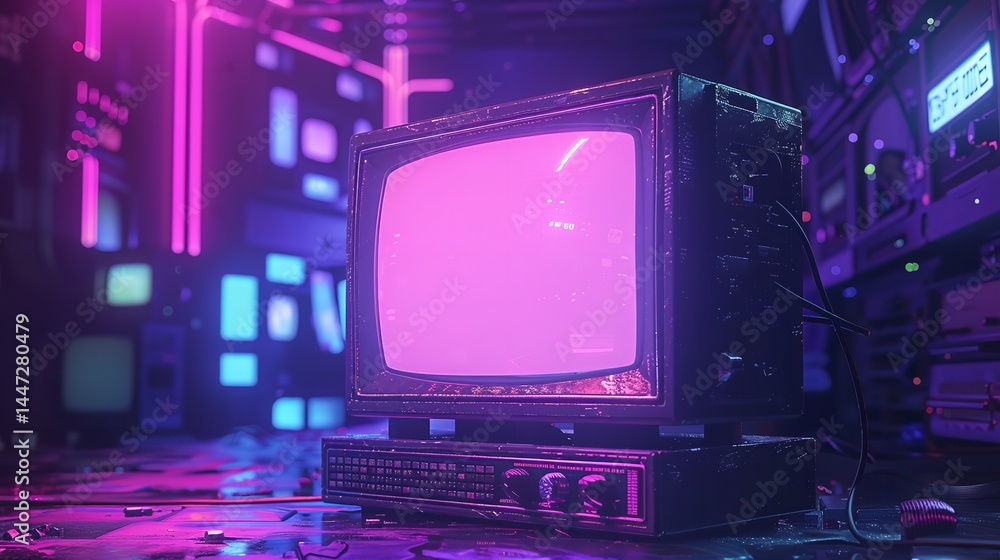 Arrangement of retro technology and electronics image. TV screens in cluttered, vintage workspace photography wallpaper. Arrangement of retro technology and electronics image. TV screens in cluttered, vintage workspace photography wallpaper.