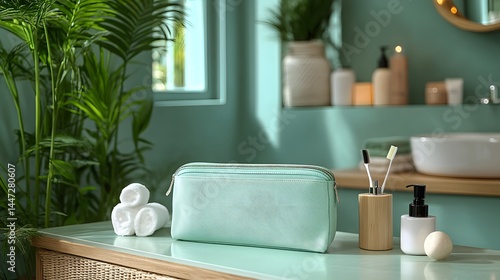 Turquoise Cosmetic Bag with Bathroom Essentials