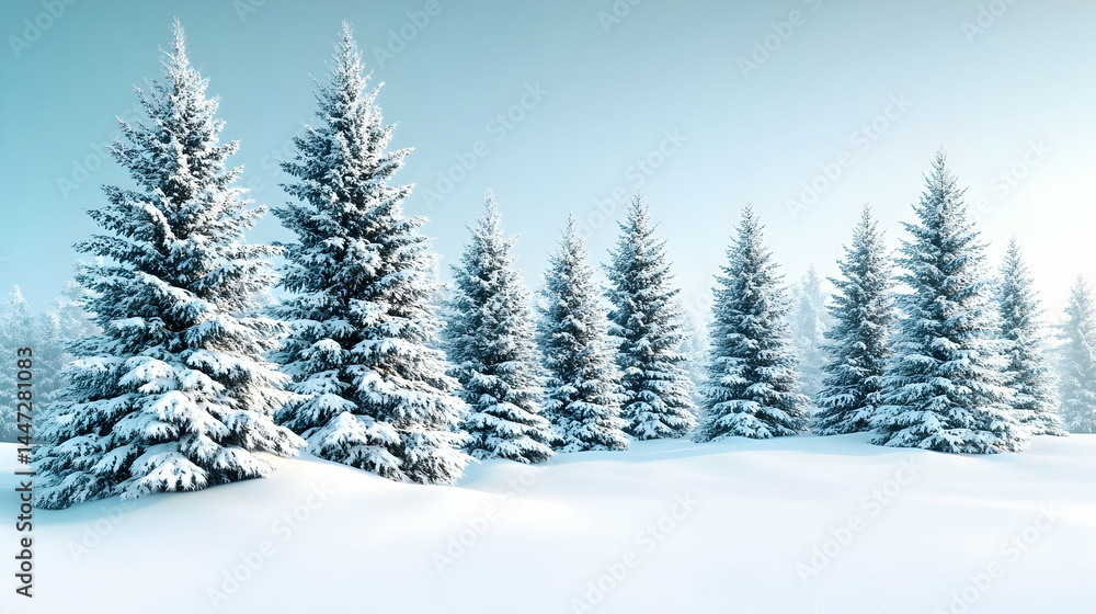 Snowy fir trees in a winter wonderland. A serene landscape of snow-covered evergreen trees Snowy fir trees in a winter wonderland. A serene landscape of snow-covered evergreen trees