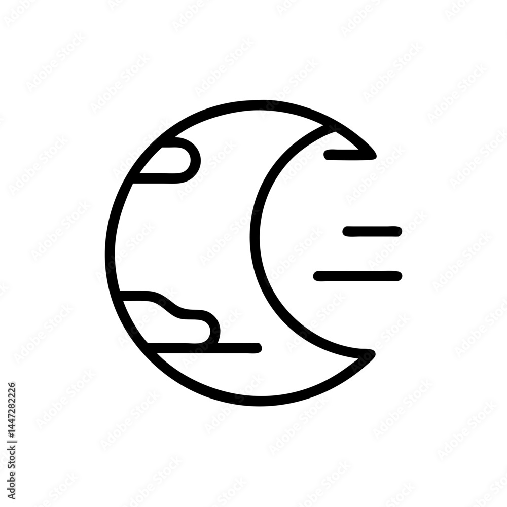 Moon icon with clouds and motion lines in a minimalist style Moon icon with clouds and motion lines in a minimalist style