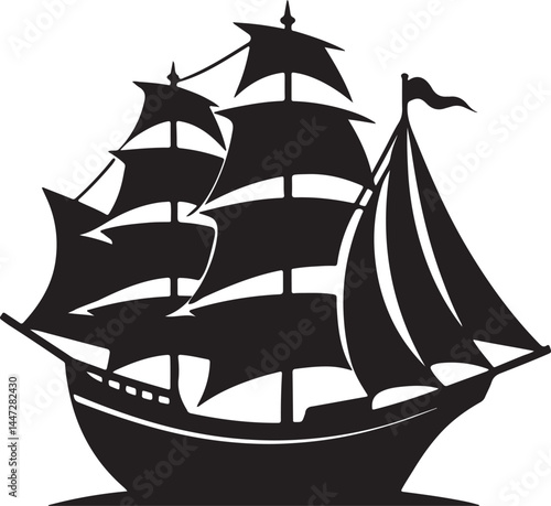 Wallpaper Mural sailing ship silhouette, black and white silhouette, vector and illustration Torontodigital.ca