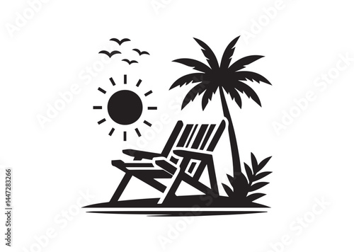 Beach chair silhouette Vector isolated on white background