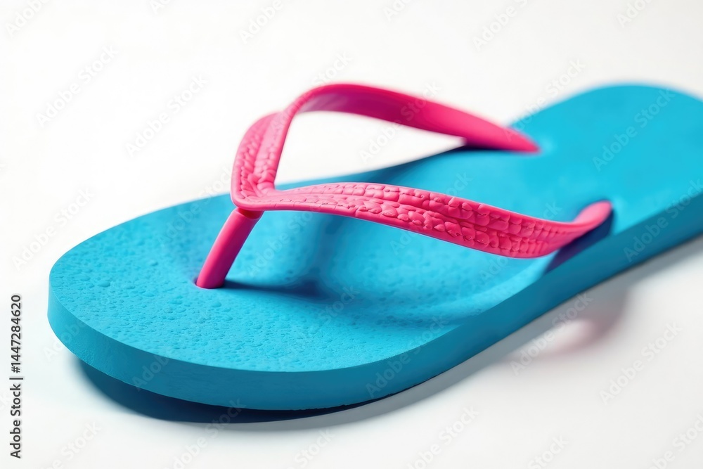 Close-up of a flip-flop against a stark white backdrop, rubber, background Close-up of a flip-flop against a stark white backdrop, rubber, background