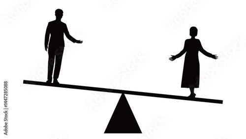 天秤に乗った男女シルエット_女性が下