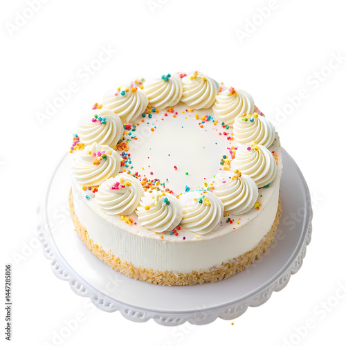 Delicious White Birthday Cake with Sprinkles isolated on transparent background