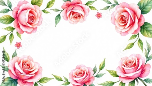 Delicate watercolor roses & leaves, repeating pattern, botanical, art