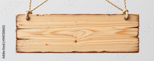 Wallpaper Mural rectangular weathered wooden sign hanging with white ropes on a transparent background   textured light colored wood surface. Torontodigital.ca