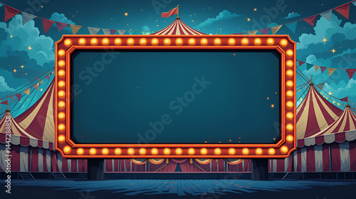 Circus banner with retro billboard. Poster for festival. Vector illustration.