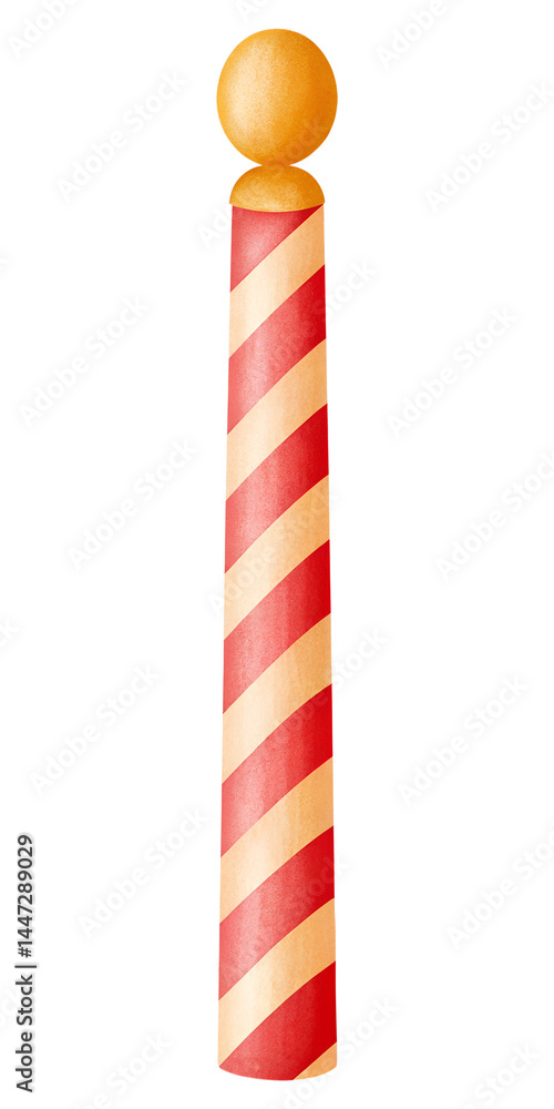 Watercolor circus tent pole with red and white stripes on transparent background. Watercolor circus tent pole with red and white stripes on transparent background.