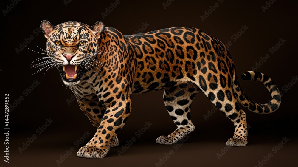 Fototapeta premium Magnificent Jaguar: A Majestic Portrait of a Roaring Big Cat