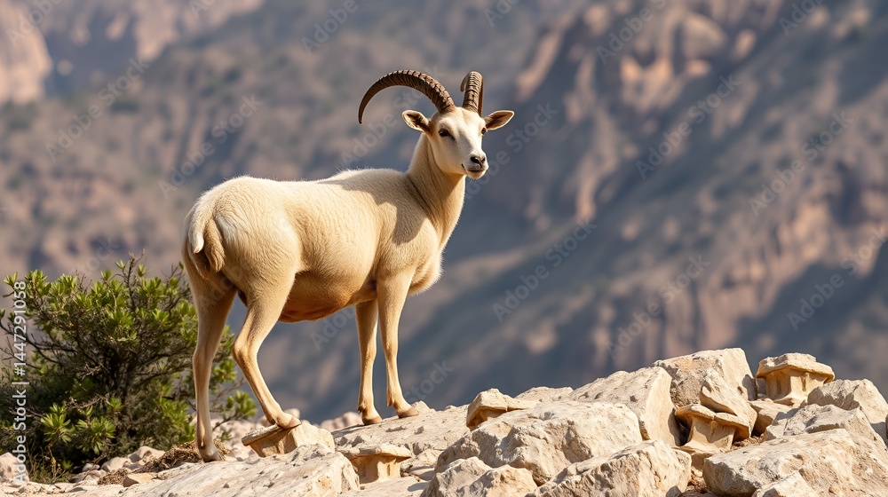 Obraz premium Barbary sheep standing on rocks