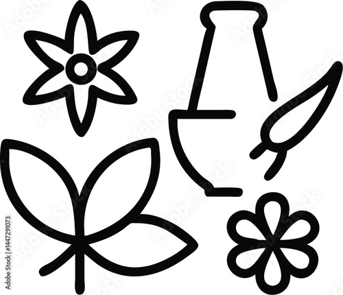 Medicinal Herbs Vector Icons – Thin Line Set of Healing Plants for Wellness, Health, and Herbal Remedies