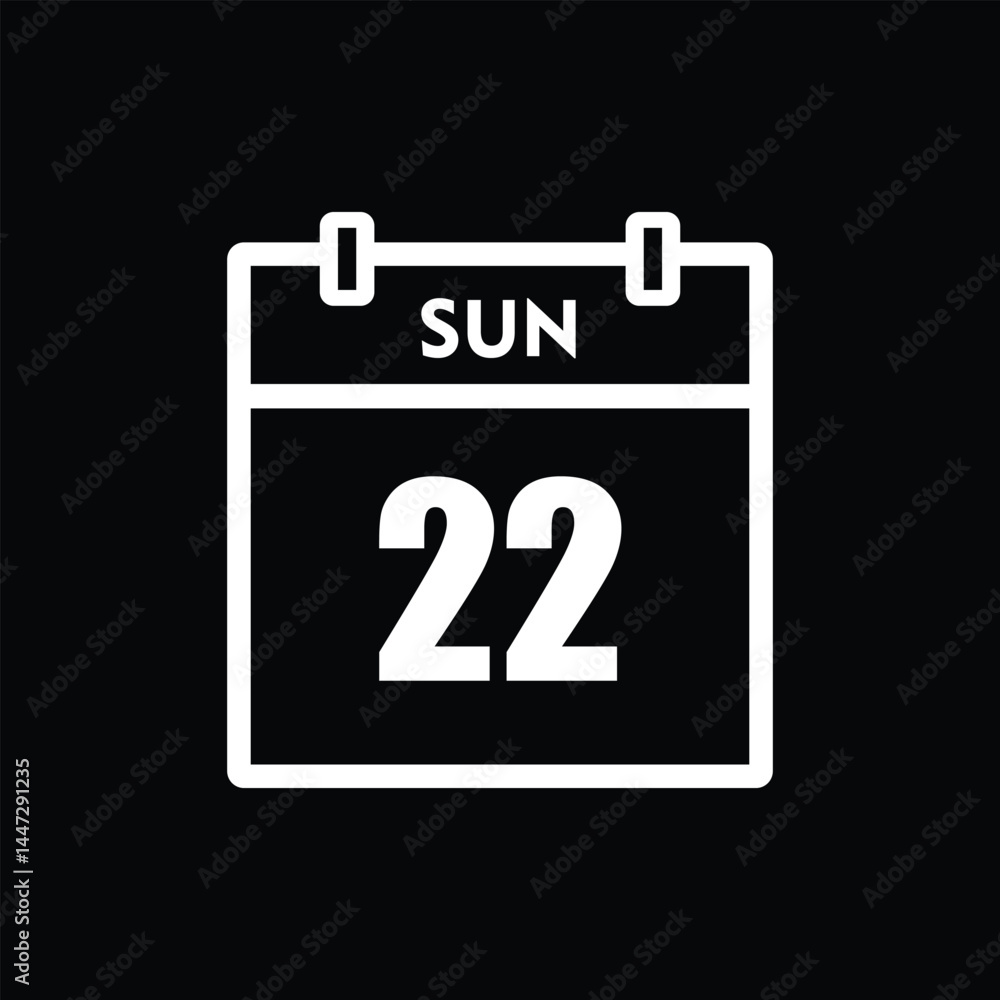 calender icon, 22 sunday icon with black background calender icon, 22 sunday icon with black background