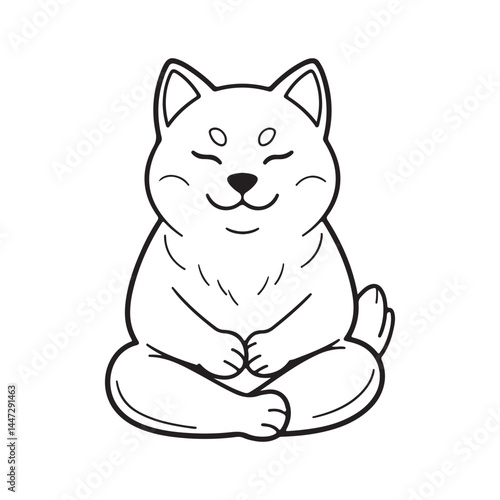 Meditating Shiba Inu Outline vector art illustration