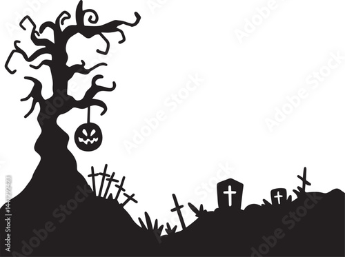 cemetery cross silhouette Halloween creepy pumpkin night
