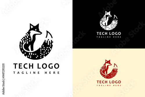 illustration of fox made with pixels, abstract, icon, vector logo for machine learning, fast data, database, cloud computing, artificial intelligence, blockchain, internet of things, and more