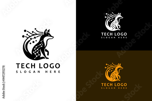 illustration of fox with neuro dots chain, abstract, vector logo for tech, fintech, cloud computing, artificial intelligence, data analyst, hi tech, information technology, and more