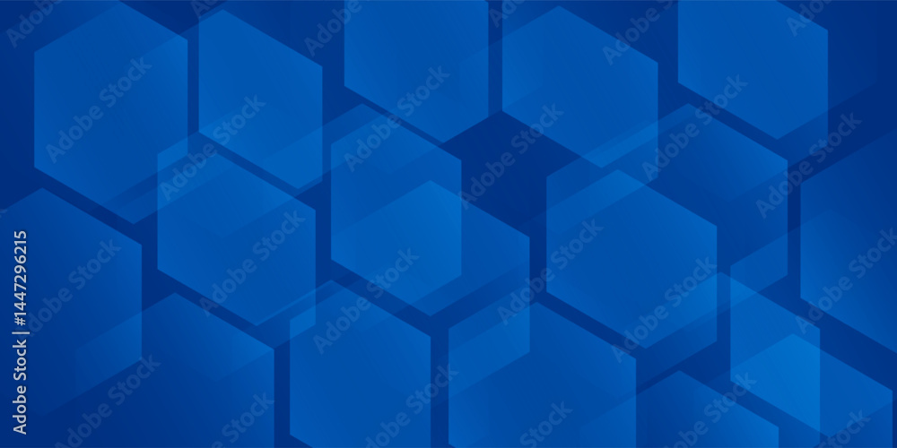 Fototapeta premium Modern abstract blue background with glowing geometric lines. Blue gradient hexagon shape design. Futuristic modern