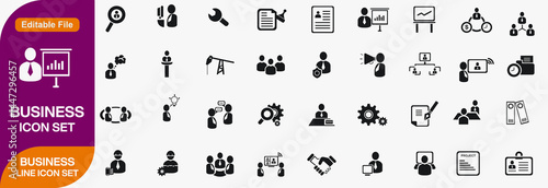 Business strategy icon collection set. Containing business, planning, strategy, strategic plan, brainstorming, analysis, statistics icon. Simple color fill vector.