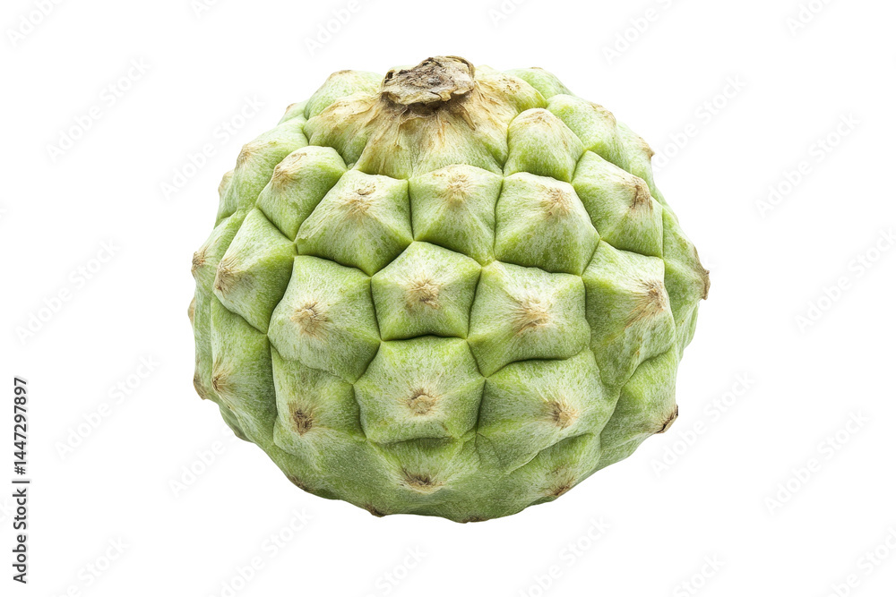 Obraz premium Round, light green fruit displays a unique, textured surface. The fruit appears to be whole and fresh.