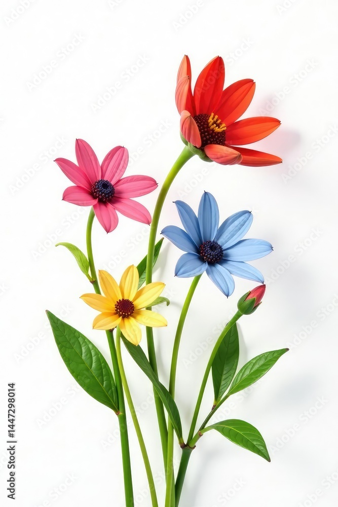 Naklejka premium Small colorful flowers isolated on white background, colors, background