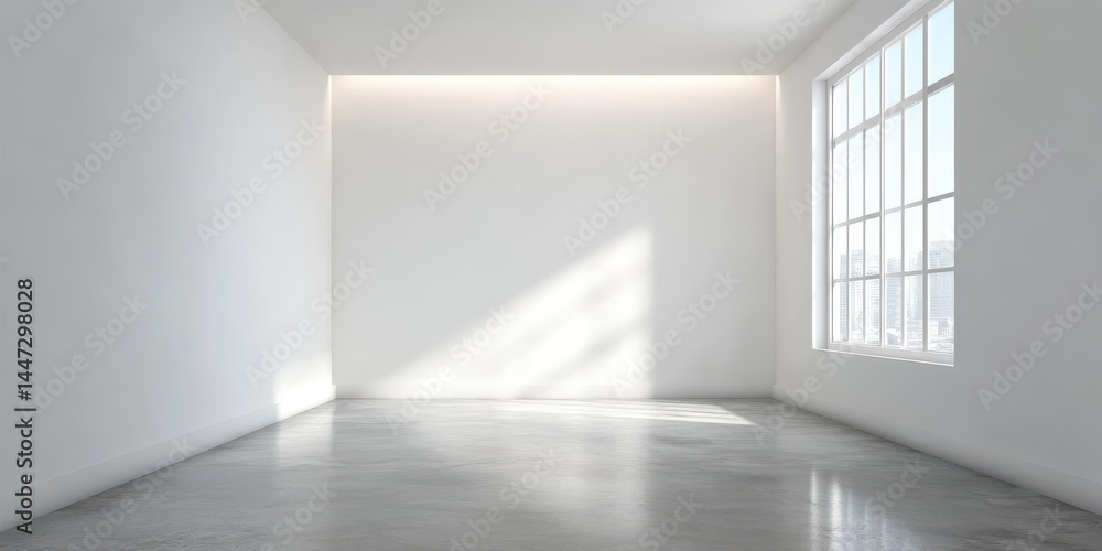 Bright and Minimalist Room with Large Window and Smooth Floor Bright and Minimalist Room with Large Window and Smooth Floor
