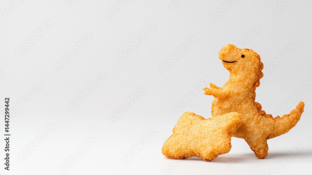 Naklejka premium Dinosaur Chicken Nuggets: Playful and Delicious Kids' Meal chicken nuggets dinosaur food meal nugget